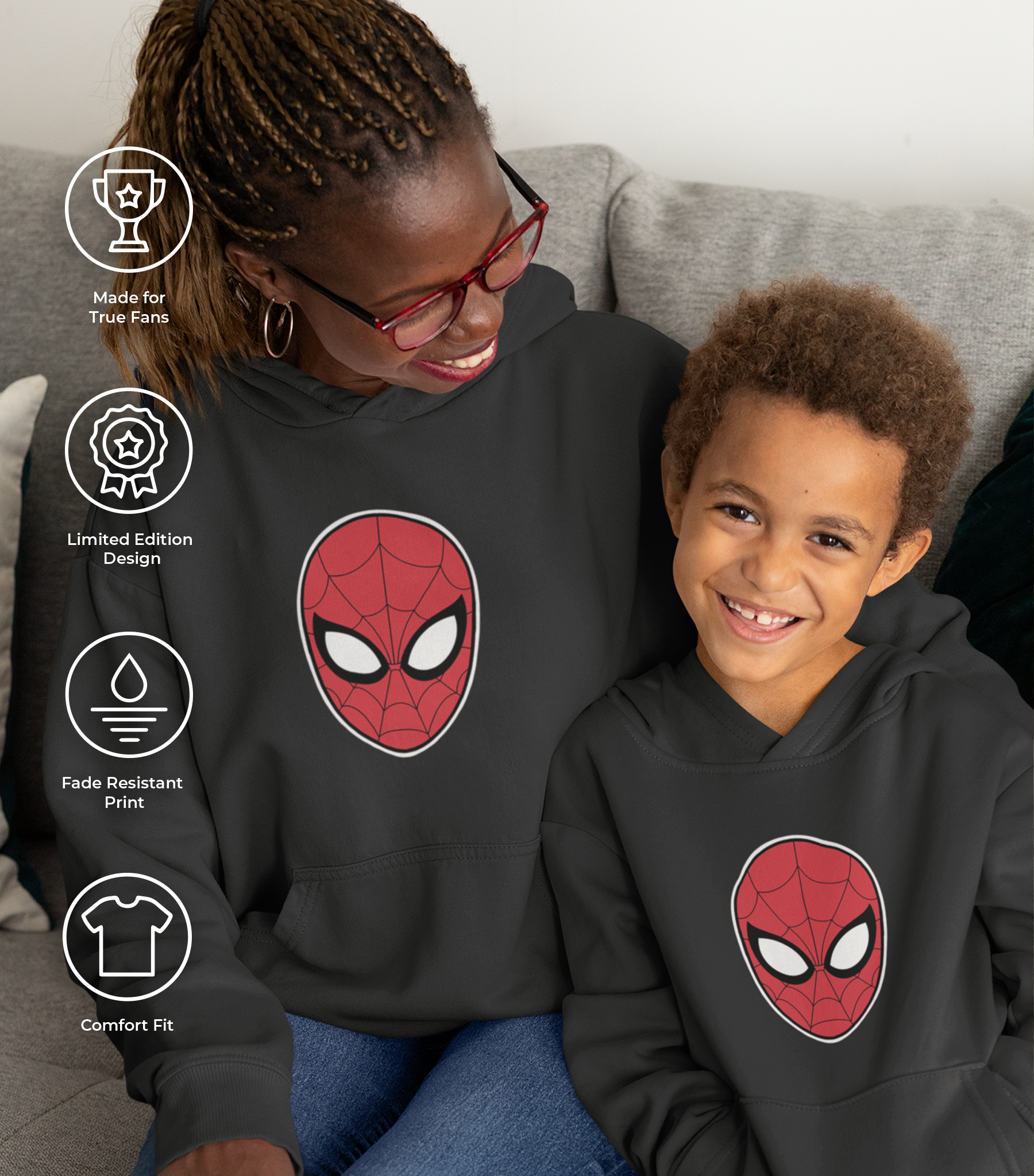 Spider-Man Face Mask Youth Hoodie - Image 3